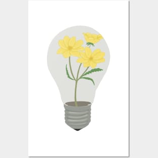 Light blub with yellow flowers growing inside Posters and Art